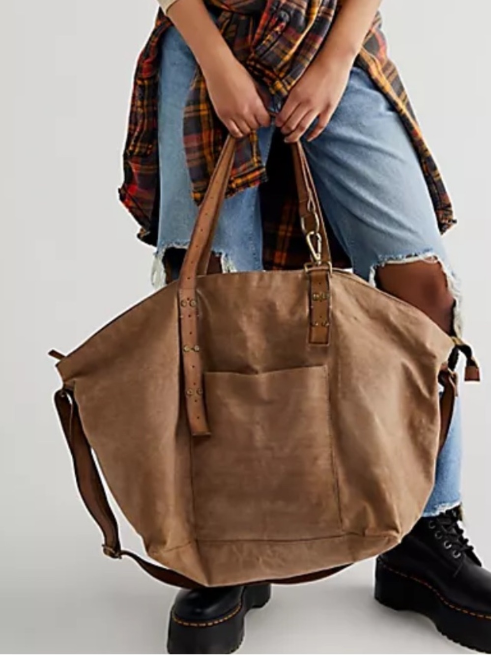 NWOT WE THE FREE Waxed canvas Oversized Brown Canvas Tote Bag in brown